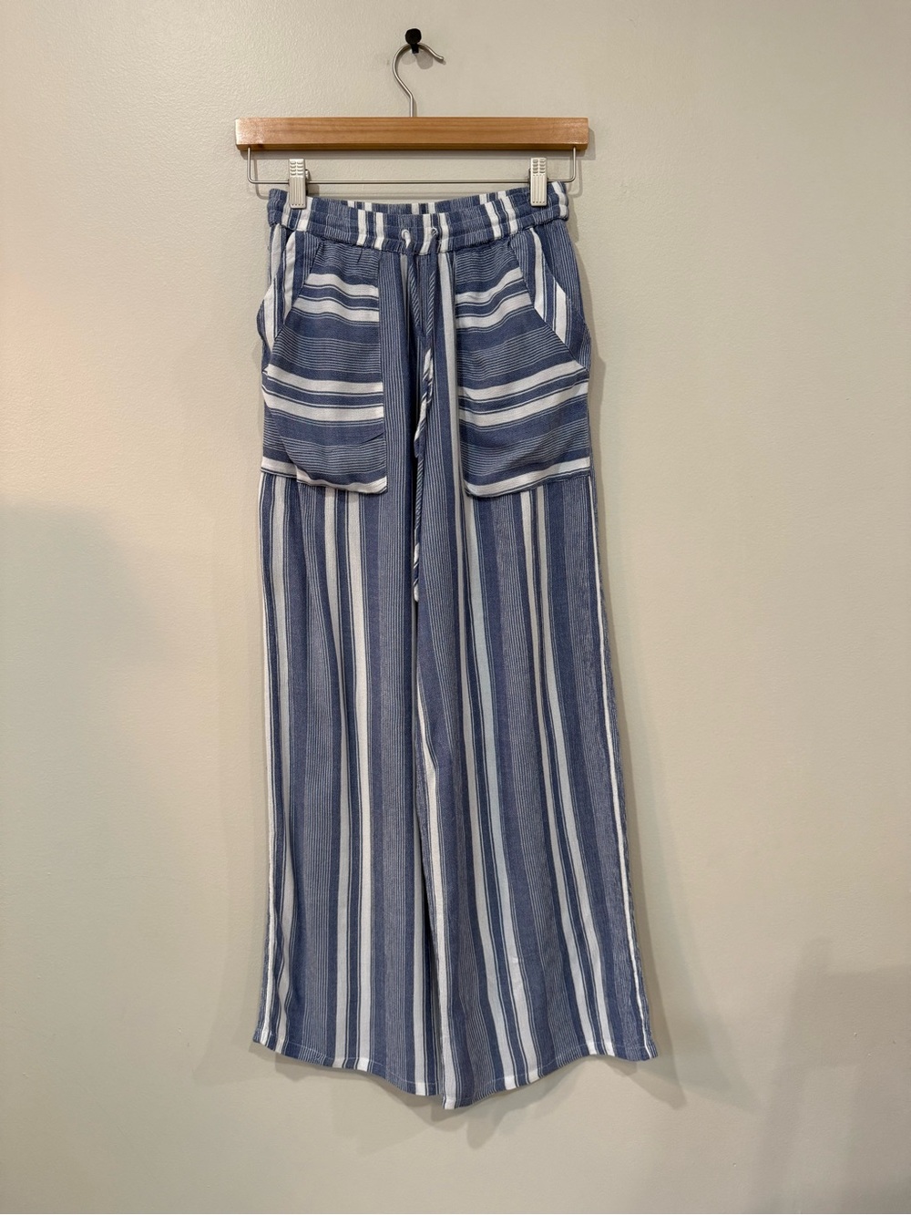 Billabong Blue & White Striped Wide Leg Beach Pants Size S Lounge